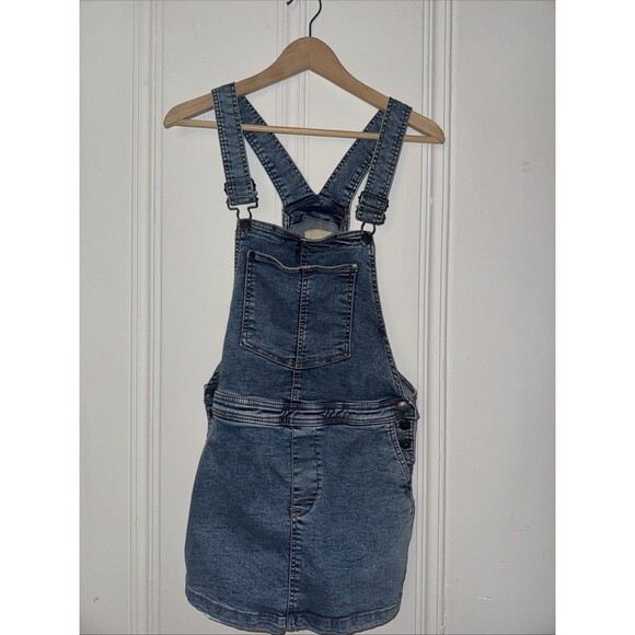 Love Trends Overall Skirt Womens M Denim Jumper Skirtall Blue Short - Picture 1 of 3